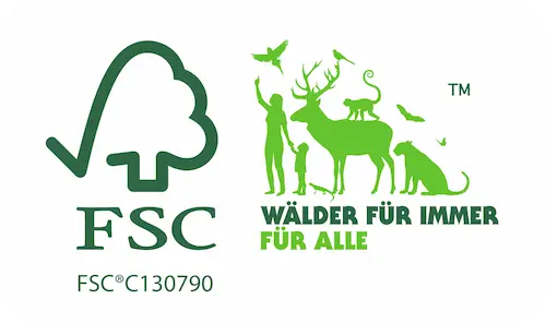 FSC_C130790_Logo farbig mit Ergänzung "Wälder für immer"_Die Matzbox ist FSC-zertifiziert_Logo für nachhaltige Forstwirtschaft